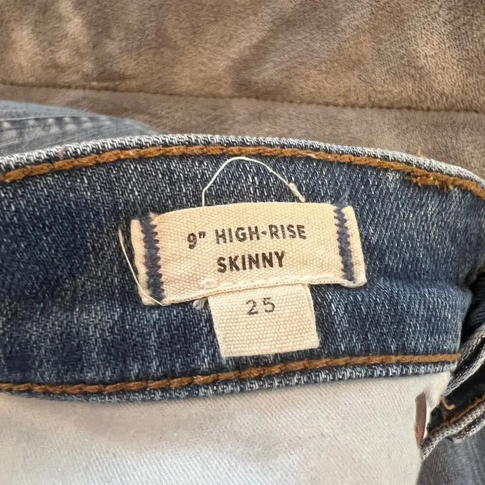 Madewell 9" High-Rise Skinny Jeans Size 25 Distressed Raw Hem - Picture 5 of 16